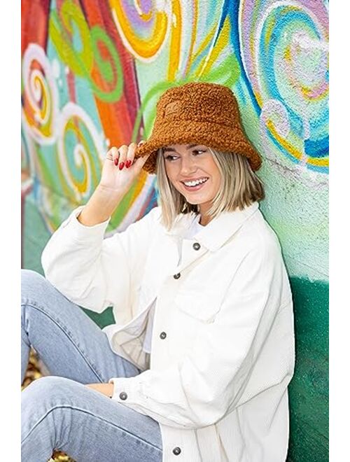 Funky Junque Womens Bucket Hat Fuzzy Faux Fur Sherpa Winter Teddy Fisherman