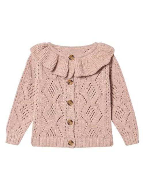 Haloumoning Girls Cardigan Knit Sweaters Ruffle School Uniform Sweater V Neck Button Outerwear 5-14 Years