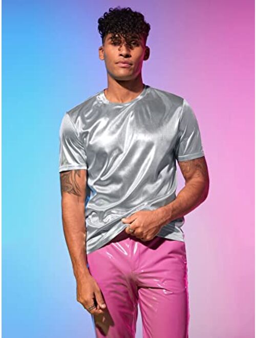 GORGLITTER Men's Metallic Round Neck Tee Short Sleeve Casual T Shirt