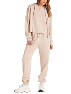 Womens Fall Two Piece Outfits Sweatsuits Set Long Sleeve Hoodies Sweatshirt Pullover Sweatpants Y2K Tracksuits