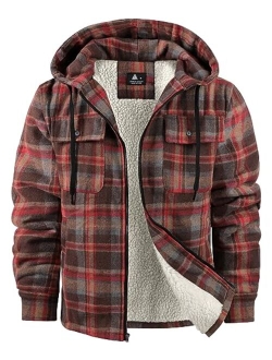 GEEK LIGHTING Men's Flannel Shirts Jacket Sherpa Lined Fleece Plaid Hoodie Long Sleeve Winter Warm Coat