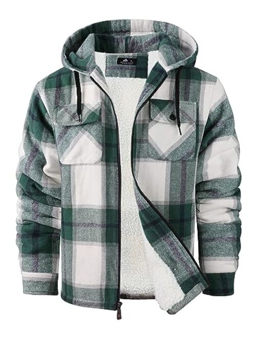 GEEK LIGHTING Men's Flannel Shirts Jacket Sherpa Lined Fleece Plaid Hoodie Long Sleeve Winter Warm Coat