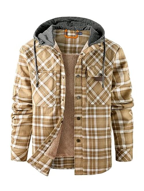 GEEK LIGHTING Men's Flannel Shirts Jacket Sherpa Lined Fleece Plaid Hoodie Long Sleeve Winter Warm Coat