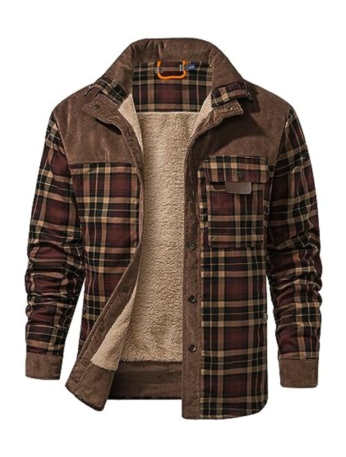 GEEK LIGHTING Men's Flannel Shirts Jacket Sherpa Lined Fleece Plaid Hoodie Long Sleeve Winter Warm Coat