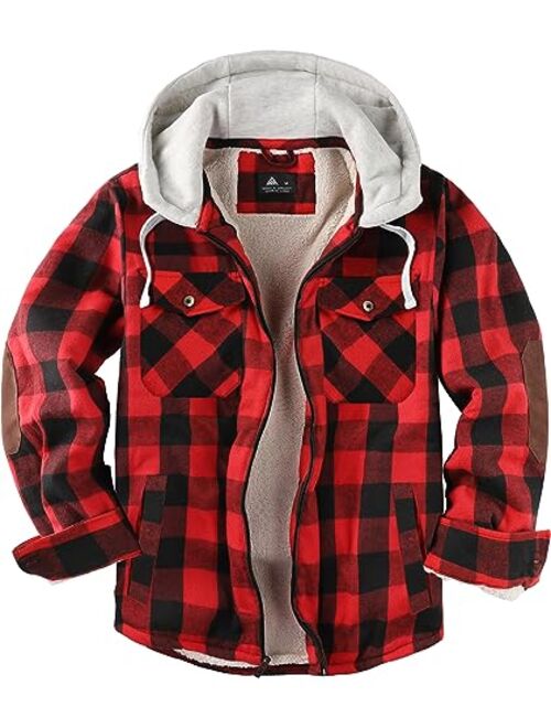 GEEK LIGHTING Men's Flannel Shirts Jacket Sherpa Lined Fleece Plaid Hoodie Long Sleeve Winter Warm Coat