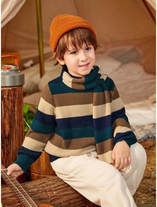 SHEIN Young Boy Striped Pattern Sweater With Scarf