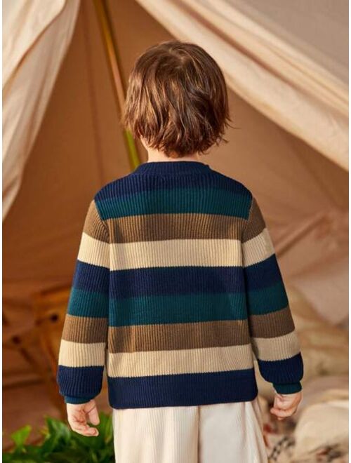 SHEIN Young Boy Striped Pattern Sweater With Scarf