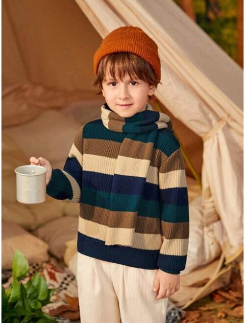 SHEIN Young Boy Striped Pattern Sweater With Scarf