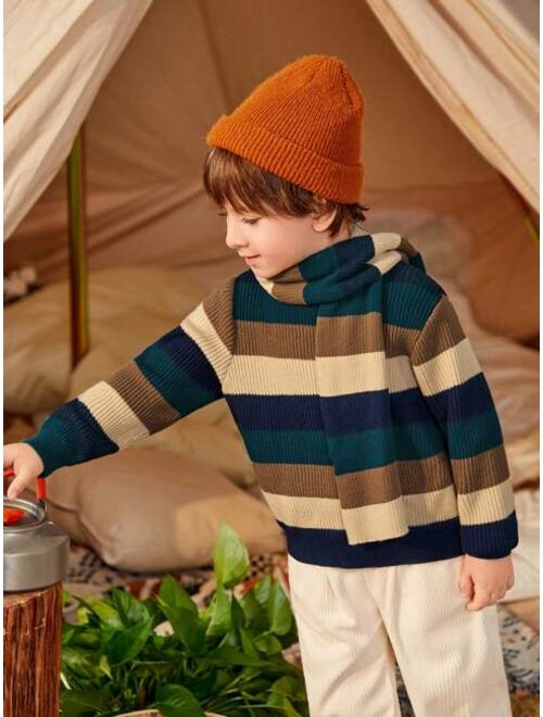 SHEIN Young Boy Striped Pattern Sweater With Scarf