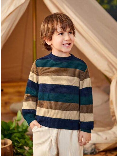 SHEIN Young Boy Striped Pattern Sweater With Scarf