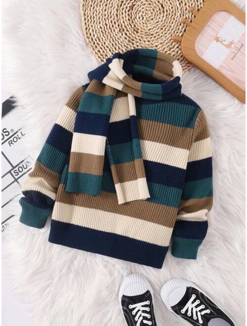 SHEIN Young Boy Striped Pattern Sweater With Scarf