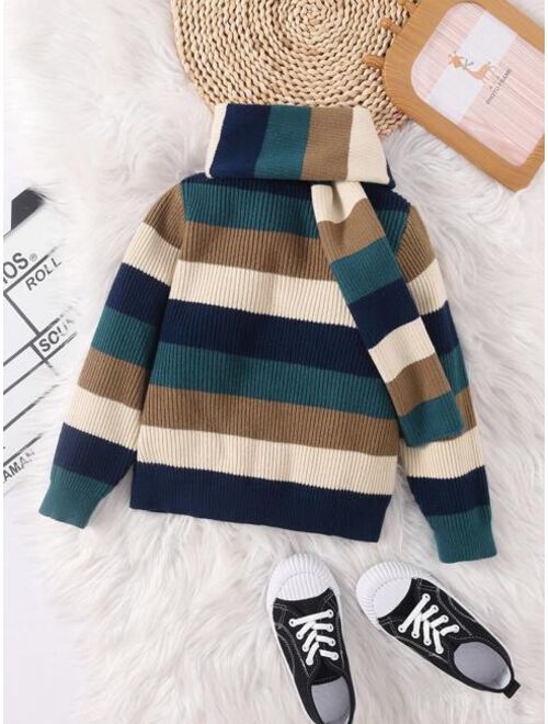 SHEIN Young Boy Striped Pattern Sweater With Scarf