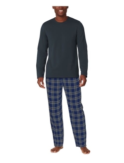 Men's Cozy Lodge 2-Pc. Solid French Terry Sweatshirt & Plaid Pajama Pants Set