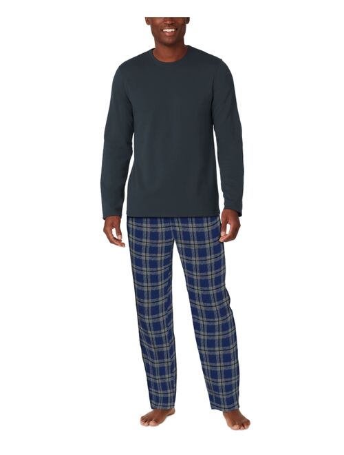 CUDDL DUDS Men's Cozy Lodge 2-Pc. Solid French Terry Sweatshirt & Plaid Pajama Pants Set