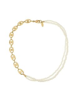 18K Gold Plated Link Chain and Cultured Freshwater Pearl Beaded Necklace