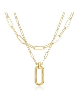 O.SECERT Gold Paperclip Chain Necklace Layered Necklaces for Women Dainty 18K Gold Choker Layering Necklaces Paperclip Ear of Wheat Pendant Necklaces Link Stacking Neckla