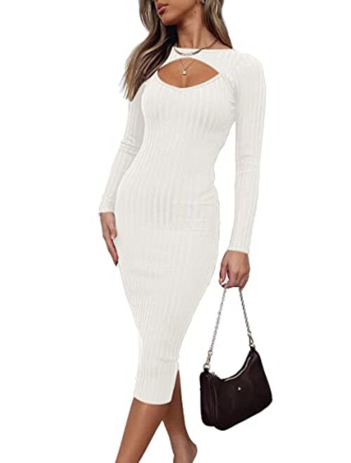 LILLUSORY Fall Womens Sweaters Bodycon Sweater Dress 2023 Long Sleeve Midi Knit Dresses