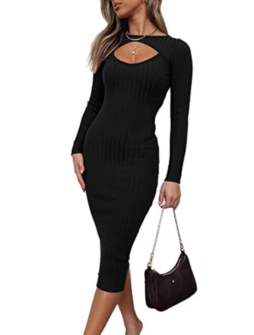 LILLUSORY Fall Womens Sweaters Bodycon Sweater Dress 2023 Long Sleeve Midi Knit Dresses