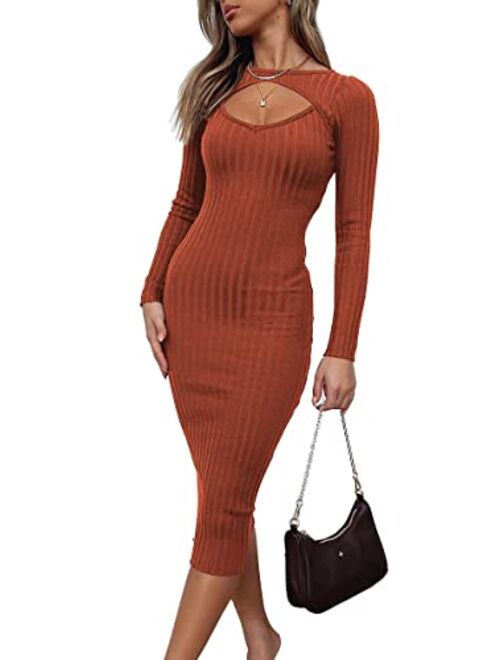 LILLUSORY Fall Womens Sweaters Bodycon Sweater Dress 2023 Long Sleeve Midi Knit Dresses