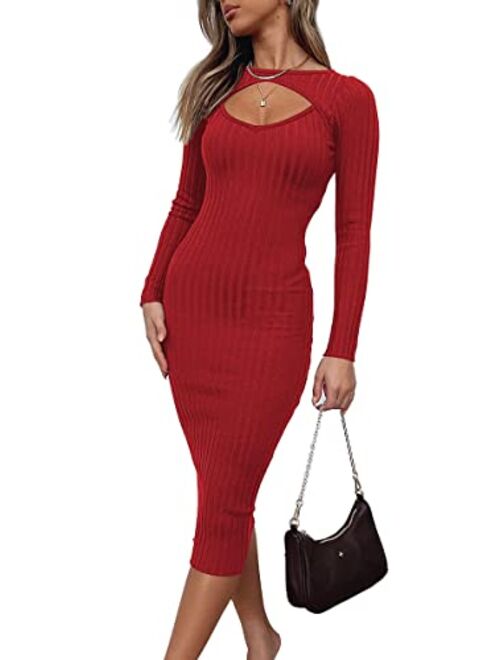 LILLUSORY Fall Womens Sweaters Bodycon Sweater Dress 2023 Long Sleeve Midi Knit Dresses