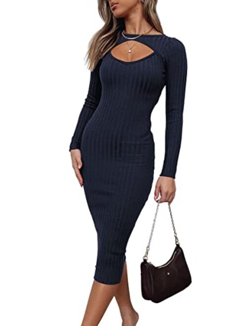 LILLUSORY Fall Womens Sweaters Bodycon Sweater Dress 2023 Long Sleeve Midi Knit Dresses