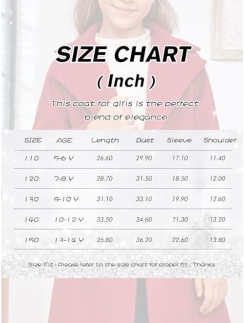 Meikulo Girls Single Breasted Dress Coat Kids Winter Outerwear Jackets Bowknot Pockets 5-14 Years