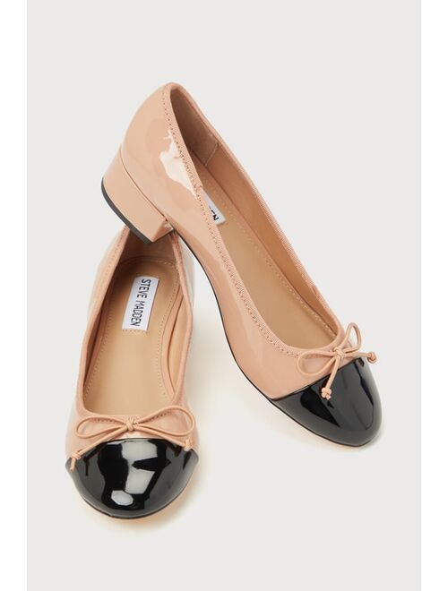 Steve Madden Cherish-C Natural Multi Patent Bow Low Heel Ballet Pumps