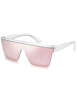 Square Big Sunglasses Women Thick Frame Flat Top Mirrored Sunnies Shades Goggle Siamese Lens SJ2117