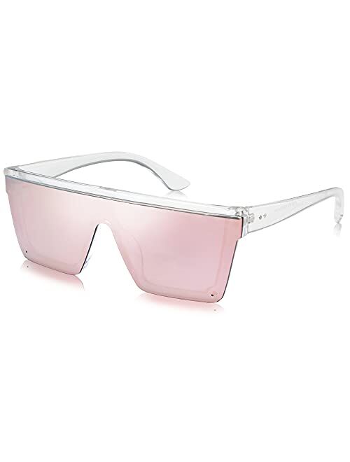 SOJOS Square Big Sunglasses Women Thick Frame Flat Top Mirrored Sunnies Shades Goggle Siamese Lens SJ2117