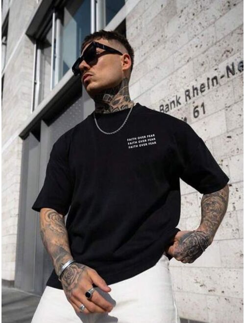 Men Slogan Crew Neck Half Sleeve Graphic Tee