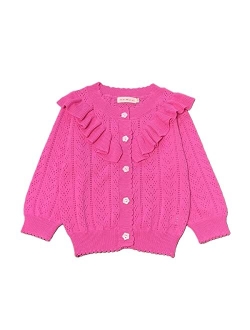 Fantangpai Girls Knit Cardigan Baby Toddler Girl Sweater Button Closure Ruffle Knitwear for Little Girl 2-6 Years