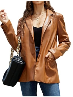 Bellivera Women's Faux Leather Blazer Jacket Oversized Long Sleeve Coat Motorcycle Vegan Pleather Outerwear