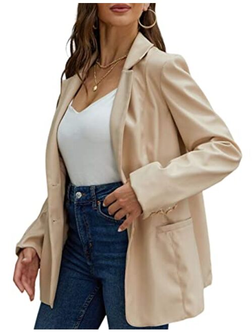 Bellivera Women's Faux Leather Blazer Jacket Oversized Long Sleeve Coat Motorcycle Vegan Pleather Outerwear