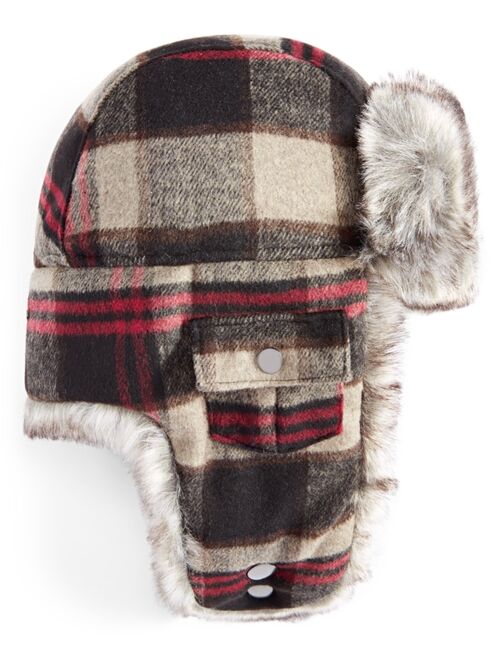 SCALA Men's Plaid Trapper Hat with Faux-Fur Lining & Trim