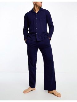 pajama set with long sleeve shirt and pants in navy jersey