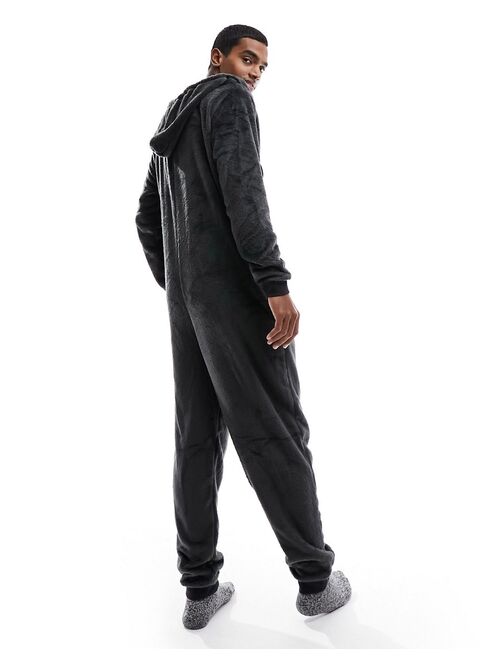 ASOS DESIGN lounge onesie in black fleece