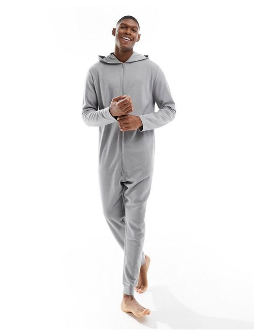 ASOS DESIGN waffle textured onesie in gray heather