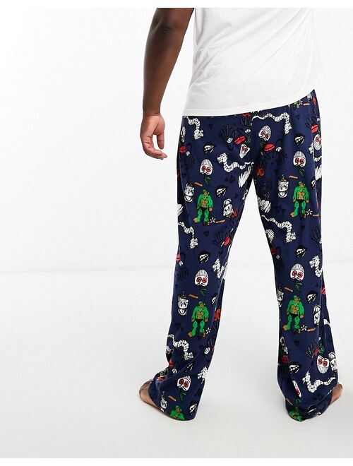 ASOS DESIGN lounge bottoms with sketch prints in navy