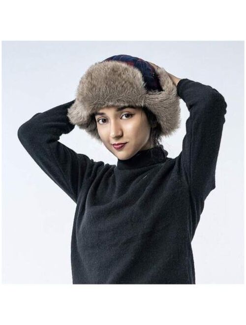 Shein Winter Trapper Hat Plaid Faux - Fur Hat Ushanka Eskimo Aviator Hat For Men Women With Ear Flaps