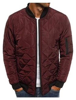 Pretifeel Mens Bomber Jackets Diamond Quilted Fall Winter Rib Varsity Lightweight Coat