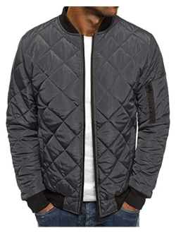 Pretifeel Mens Bomber Jackets Diamond Quilted Fall Winter Rib Varsity Lightweight Coat