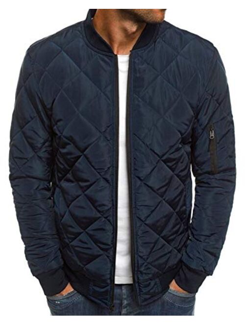 Pretifeel Mens Bomber Jackets Diamond Quilted Fall Winter Rib Varsity Lightweight Coat