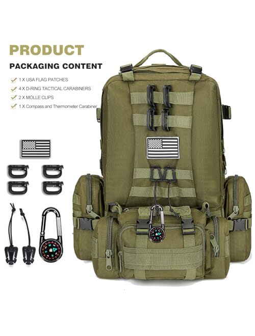 CALUOMATT Large Military Tactical Backpack for Men, 50-60L Military Backpack for Men and Women, Bug out Bag Army 3 Days Assault Pack Bag Rucksack with Molle System