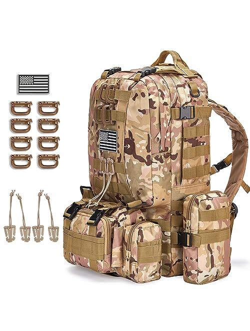 CALUOMATT Large Military Tactical Backpack for Men, 50-60L Military Backpack for Men and Women, Bug out Bag Army 3 Days Assault Pack Bag Rucksack with Molle System