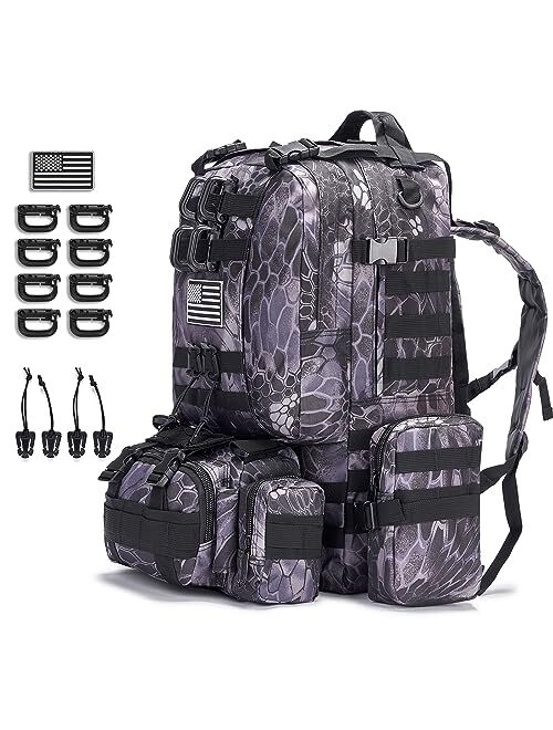 CALUOMATT Large Military Tactical Backpack for Men, 50-60L Military Backpack for Men and Women, Bug out Bag Army 3 Days Assault Pack Bag Rucksack with Molle System