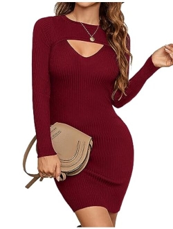 Womens Long Sleeve Sweater Dress Fall Sexy Mini Cut Out Knit Pullover Sweaters Winter Dresses