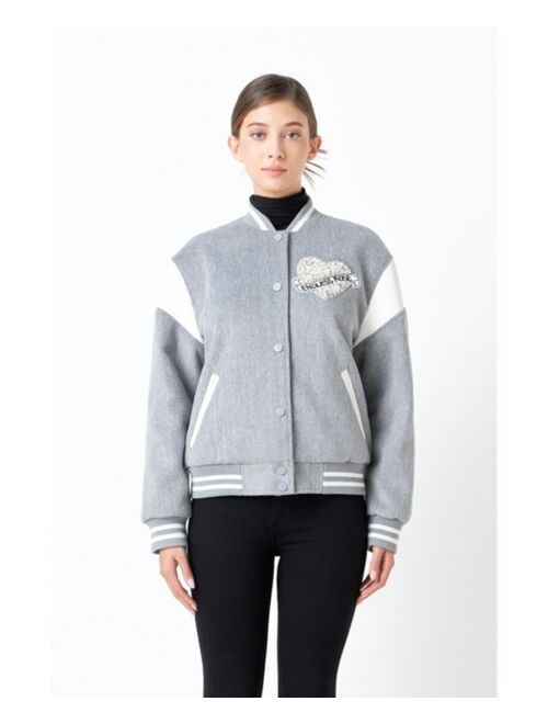 ENDLESS ROSE Women's Patch Detail Bomber Jacket