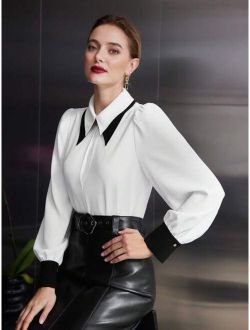 PREMIUM CONTRAST COLLAR BLOUSE