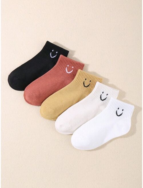 Shein 5pairs Kids Cartoon Expression Pattern Crew Socks