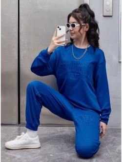 Teen Girl Solid Drop Shoulder Sweatshirt & Sweatpants